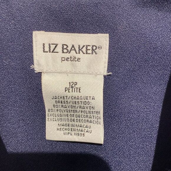 Liz Baker Women's Navy Blue Embroidered Front Blazer Jacket Size 12P NWT - Picture 5 of 9